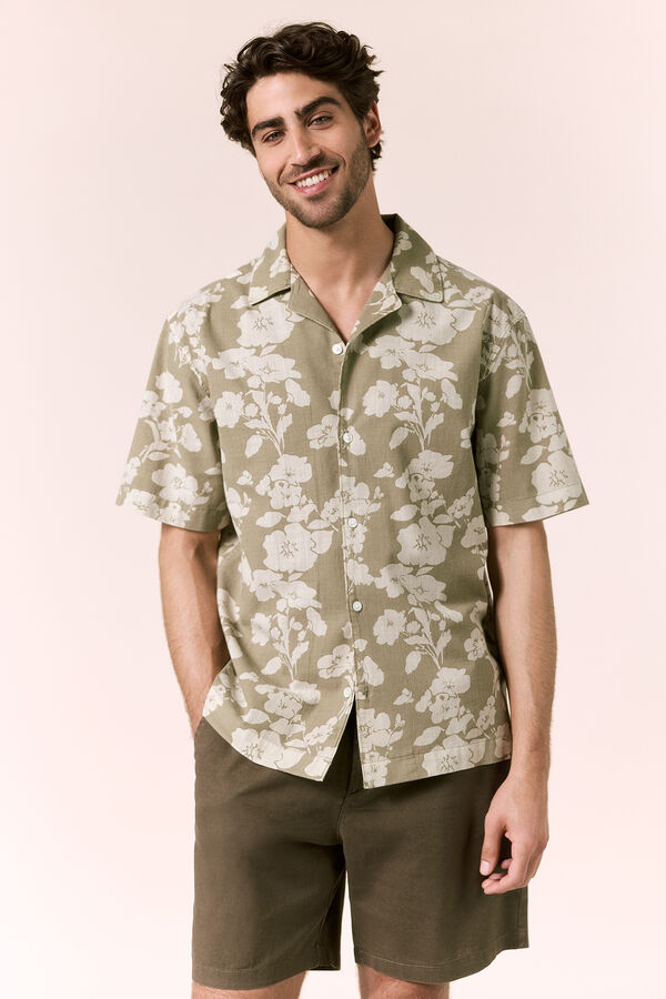 OOTO Camisa print algod&oacute;n manga corta Kaki