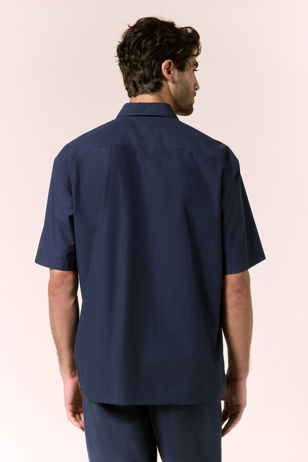 OOTO Camisas lisa popel&iacute;n manga corta Azul marino