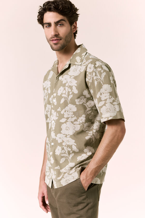 OOTO Camisa print algod&oacute;n manga corta Kaki