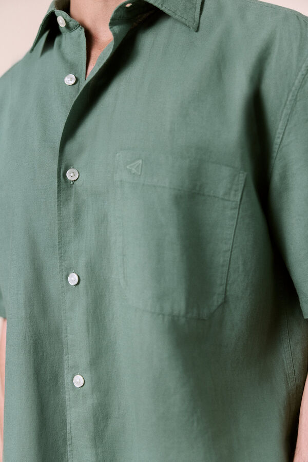 OOTO Camisa lino manga corta Verde