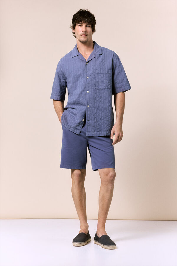 OOTO Camisa estructura lisa manga corta Azul