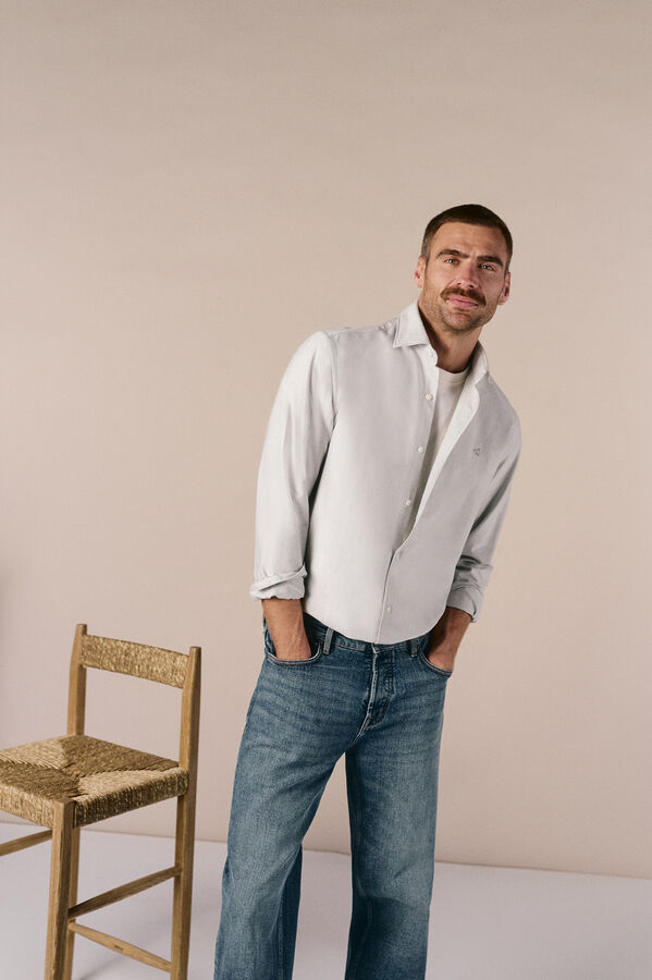 OOTO Camisa oxford liso manga larga Kaki