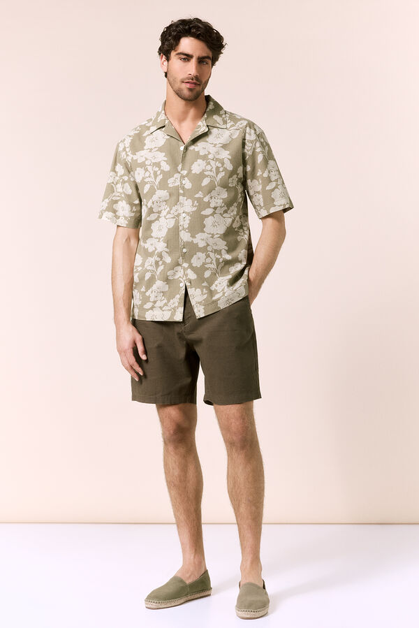 OOTO Camisa print algod&oacute;n manga corta Kaki