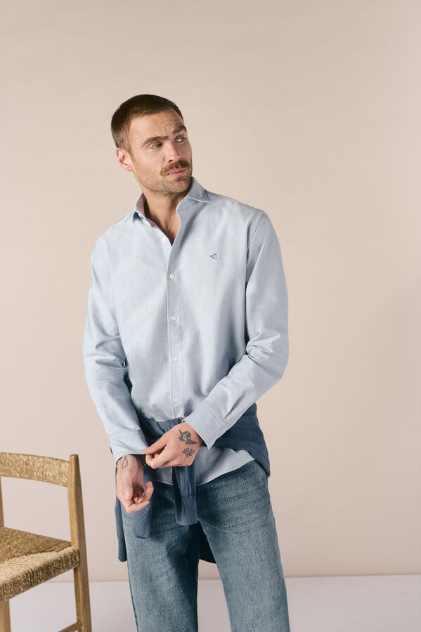 OOTO Camisa oxford liso manga larga Azul