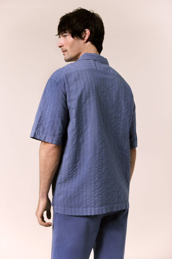 OOTO Camisa estructura lisa manga corta Azul