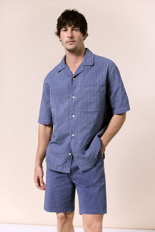 OOTO Camisa estructura lisa manga corta Azul