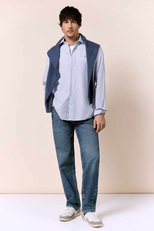 OOTO Camisa rayas popel&iacute;n manga larga Azul
