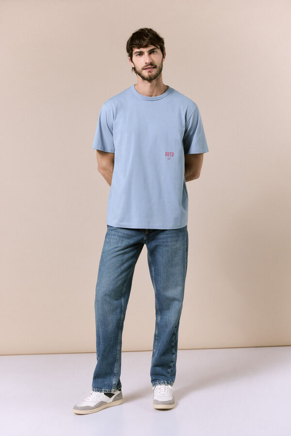 OOTO Camiseta lavada con logo Azul
