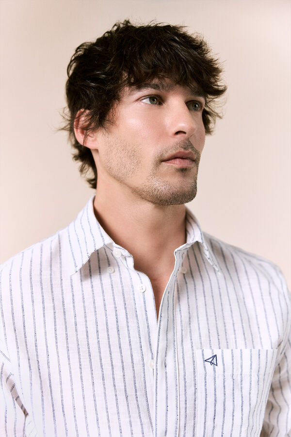 OOTO Camisa rayas lino manga larga Blanco