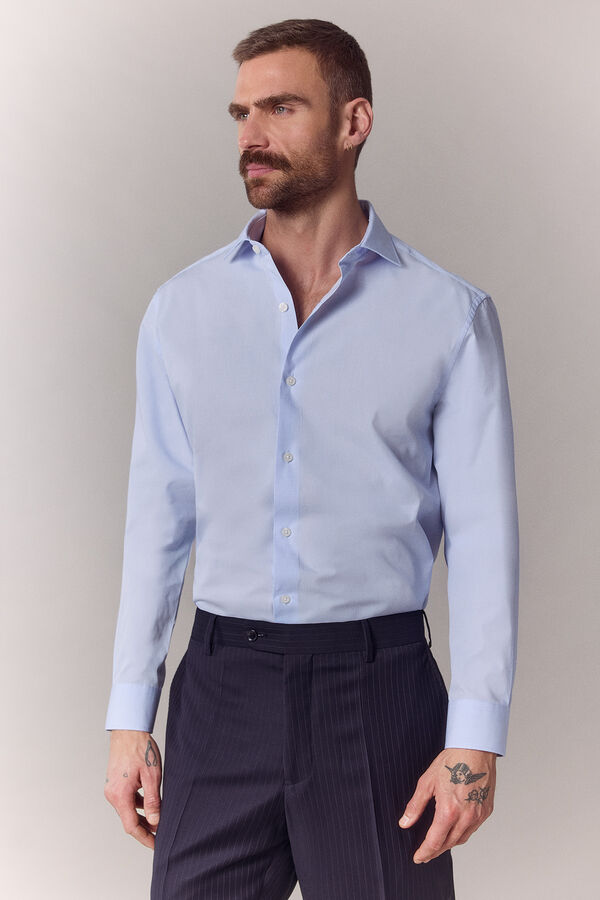 OOTO Camisa lisa popel&iacute;n manga larga Azul