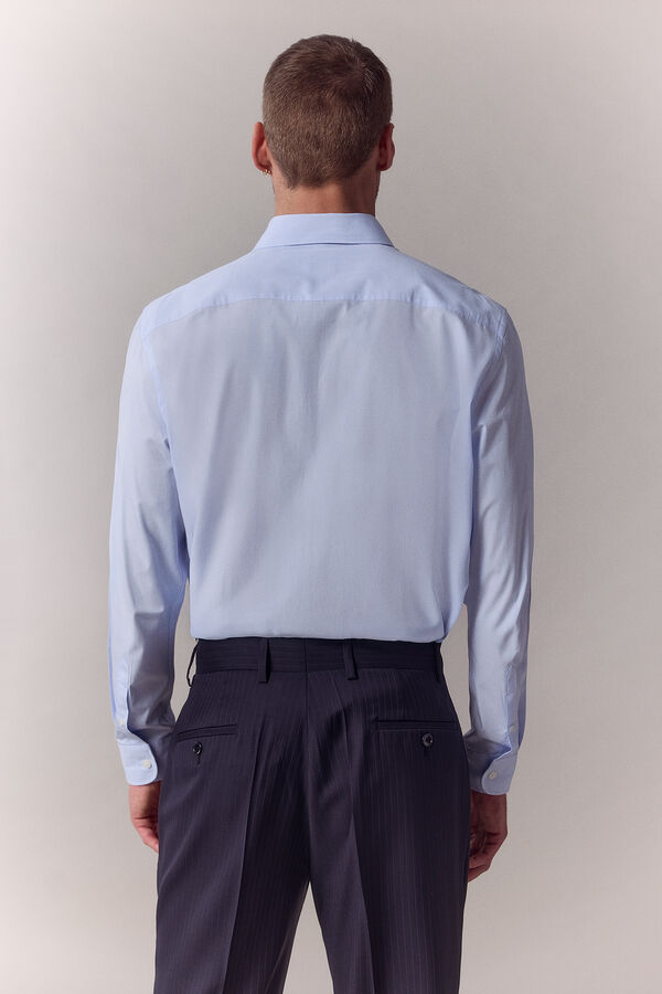 OOTO Camisa lisa popel&iacute;n manga larga Azul
