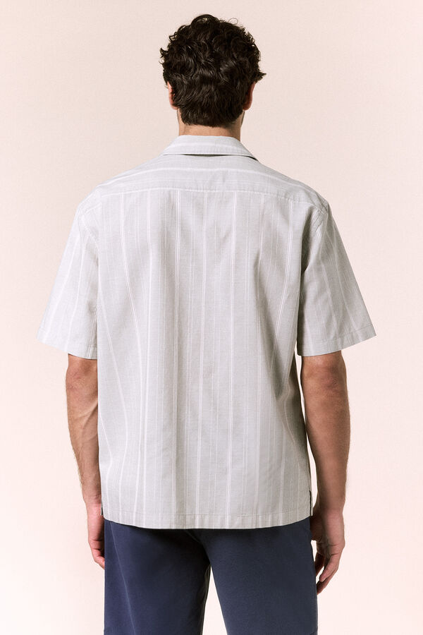 OOTO Camisa rayas manga corta cuello bowling Kaki