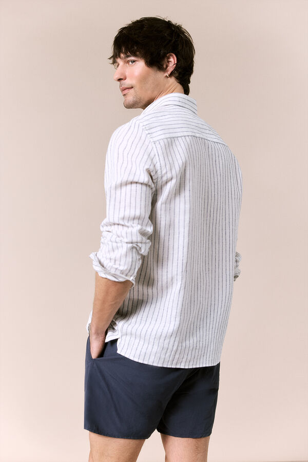 OOTO Camisa rayas lino manga larga Blanco