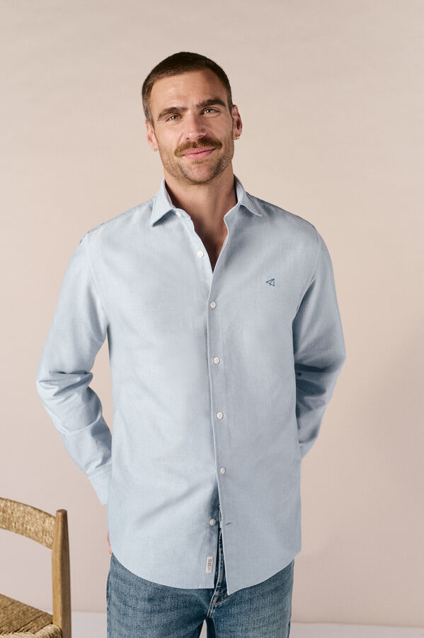 OOTO Camisa oxford liso manga larga Azul