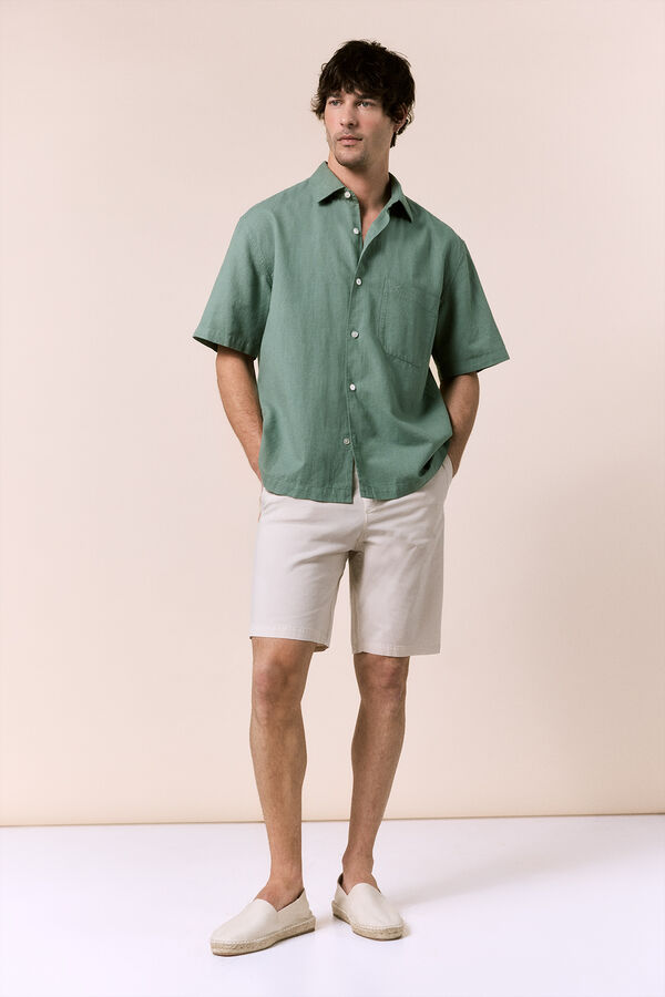OOTO Camisa lino manga corta Verde