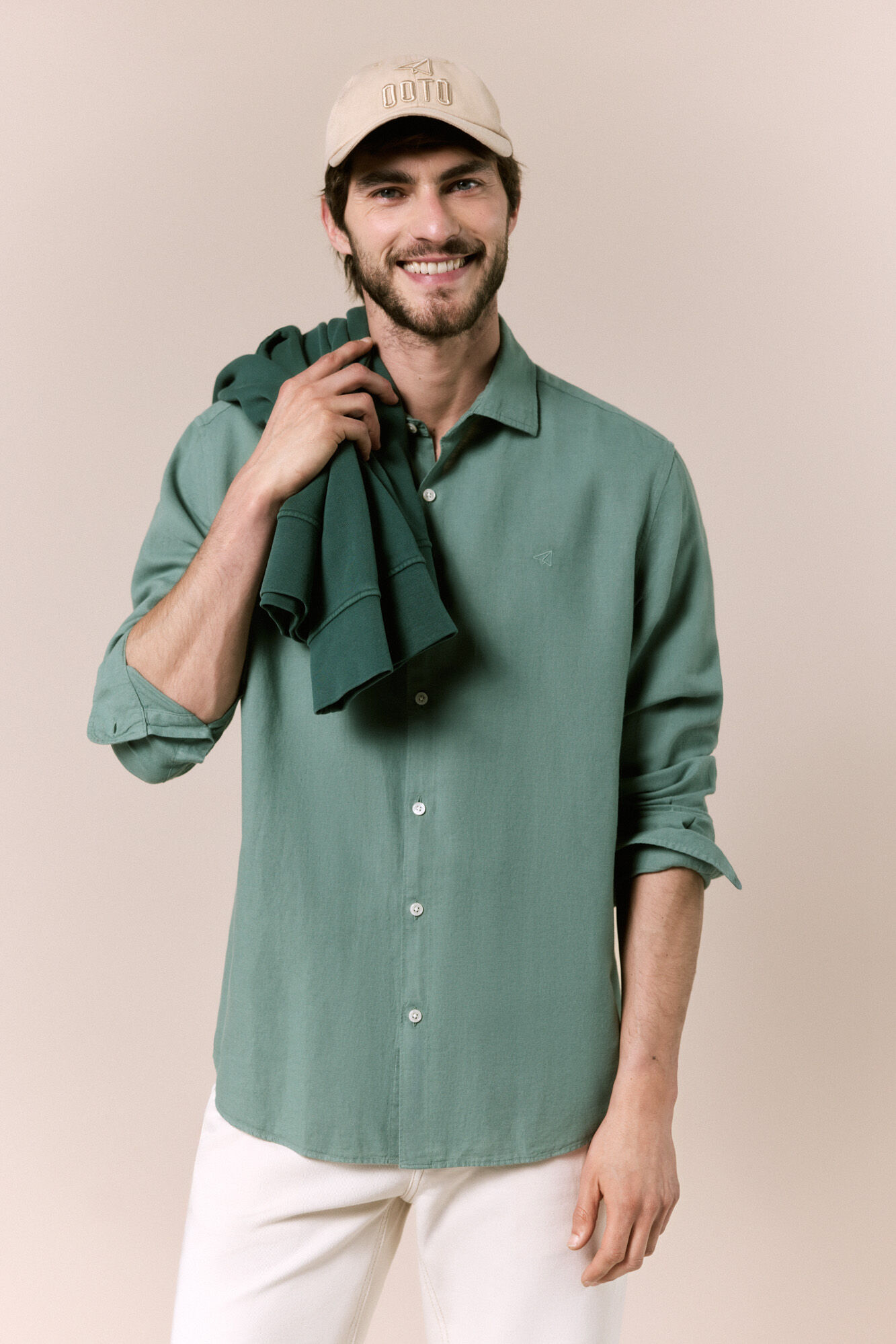 OOTO Camisa algod&oacute;n lino manga larga