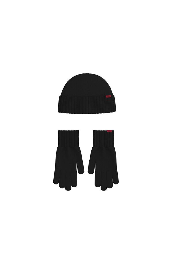 HUGO Set gorro y guantes Negro