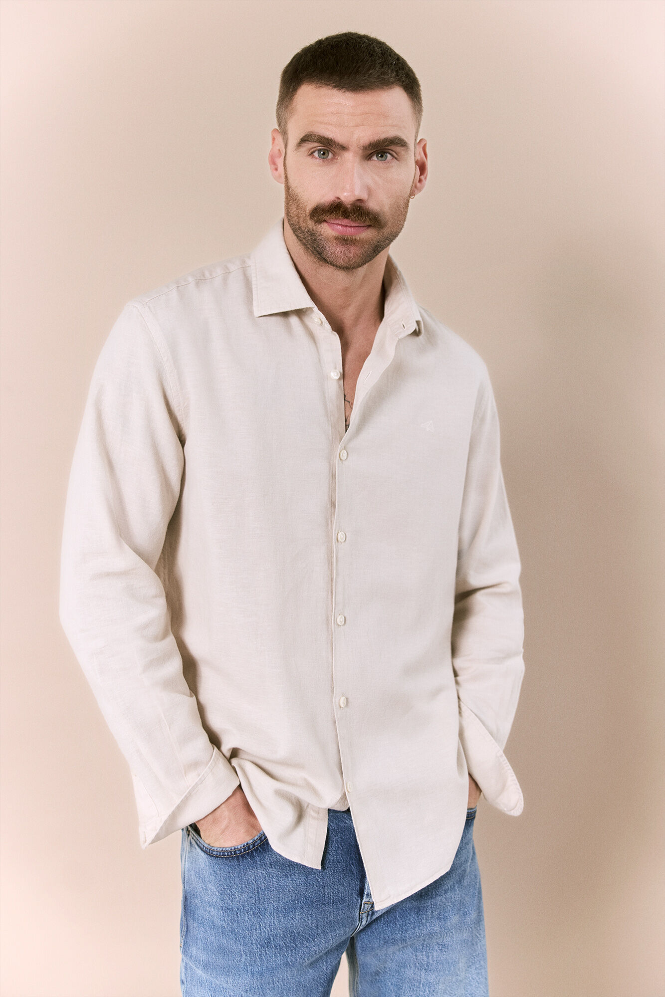 OOTO Camisa algod&oacute;n lino manga larga