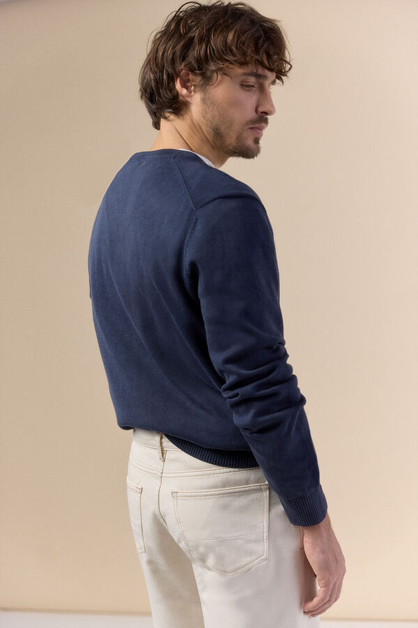 OOTO Jersey cuello pico algod&oacute;n lavado Azul marino