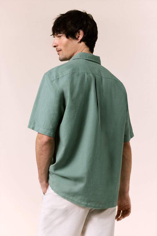OOTO Camisa lino manga corta Verde