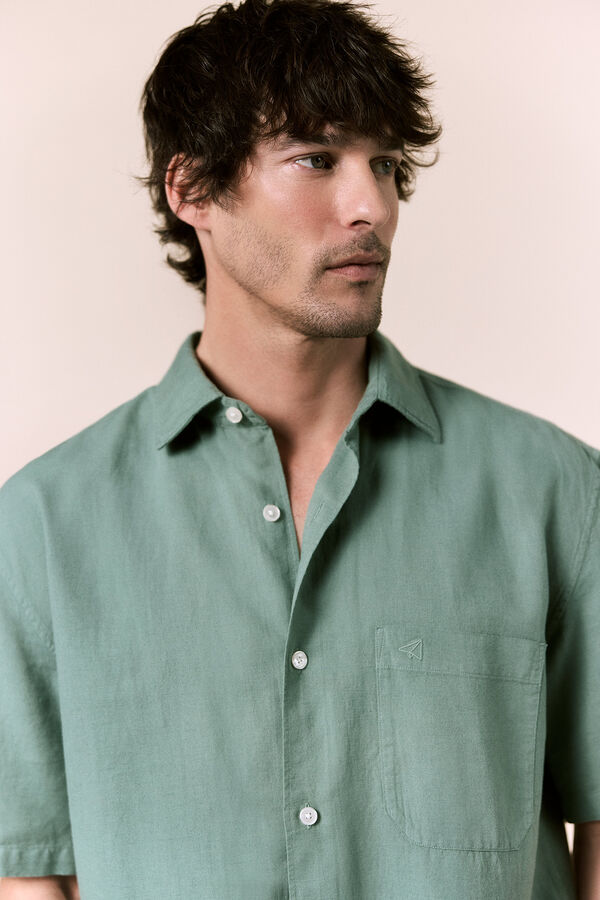 OOTO Camisa lino manga corta Verde