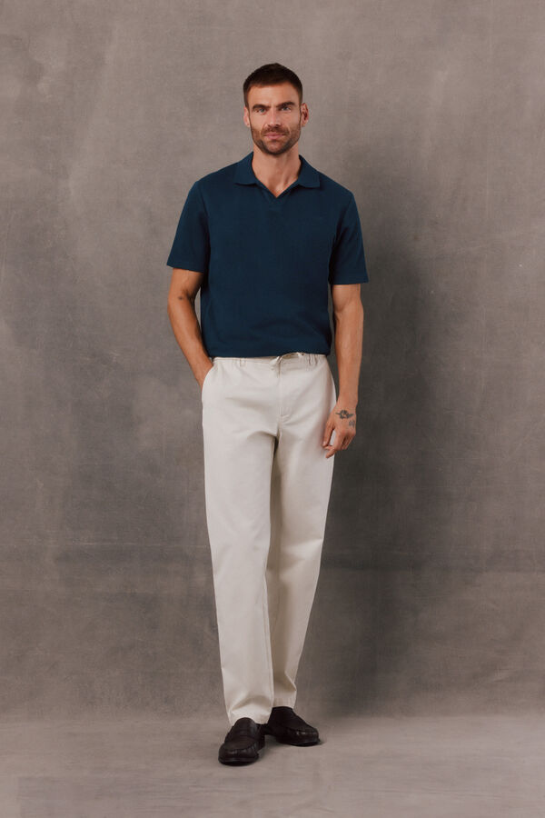 OOTO Polo textura cuello abierto Azul