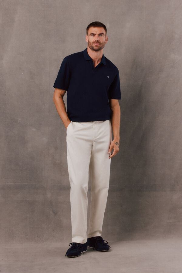 OOTO Polo textura cuello abierto Azul marino