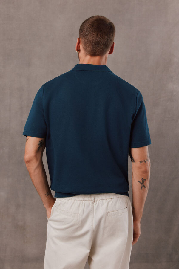 OOTO Polo textura cuello abierto Azul