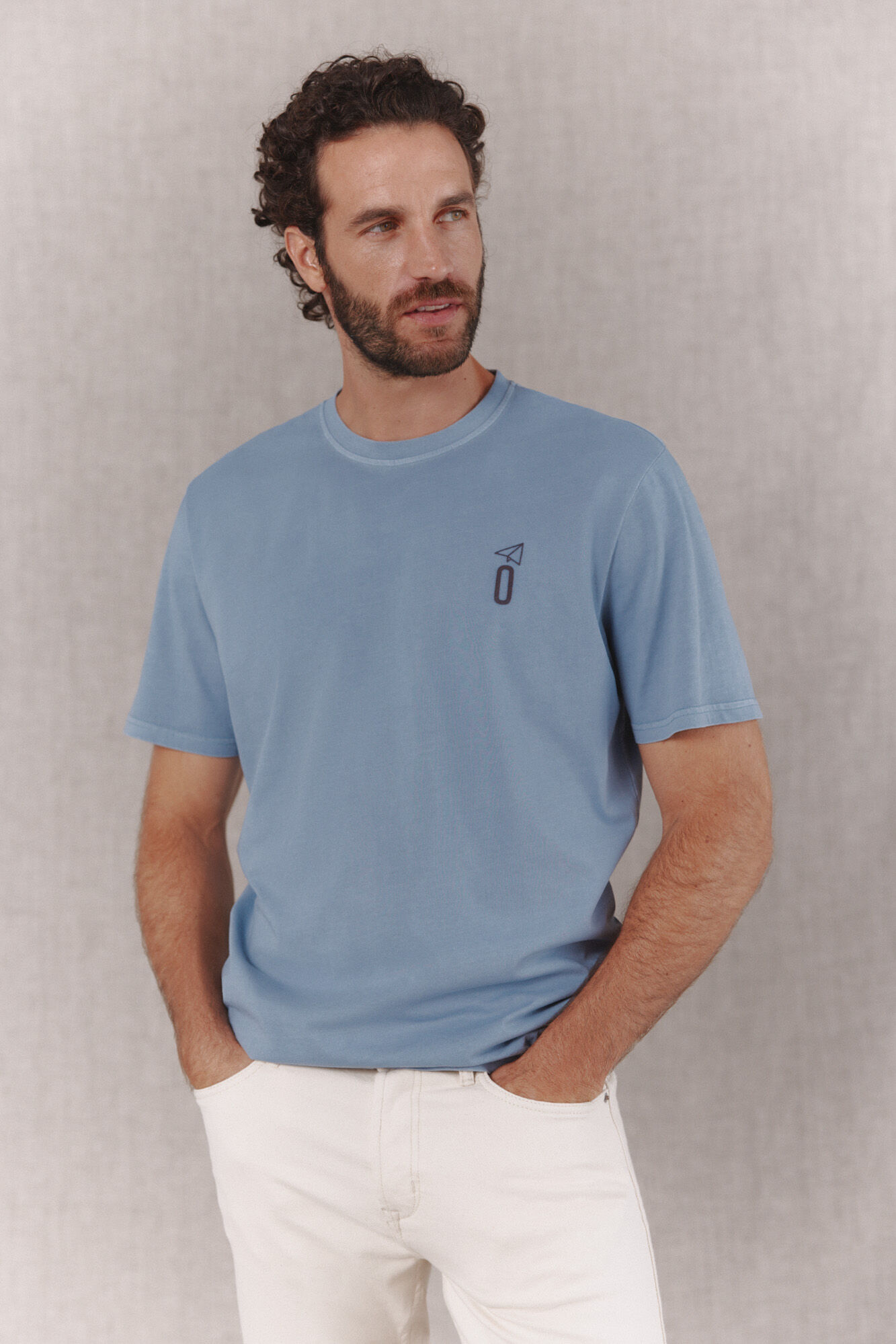 OOTO Camiseta b&aacute;sica lavada con estampado Azul
