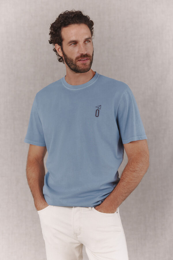 OOTO Camiseta b&aacute;sica lavada con estampado Azul