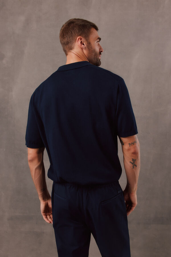 OOTO Polo punto manga corta liso refinado Azul marino