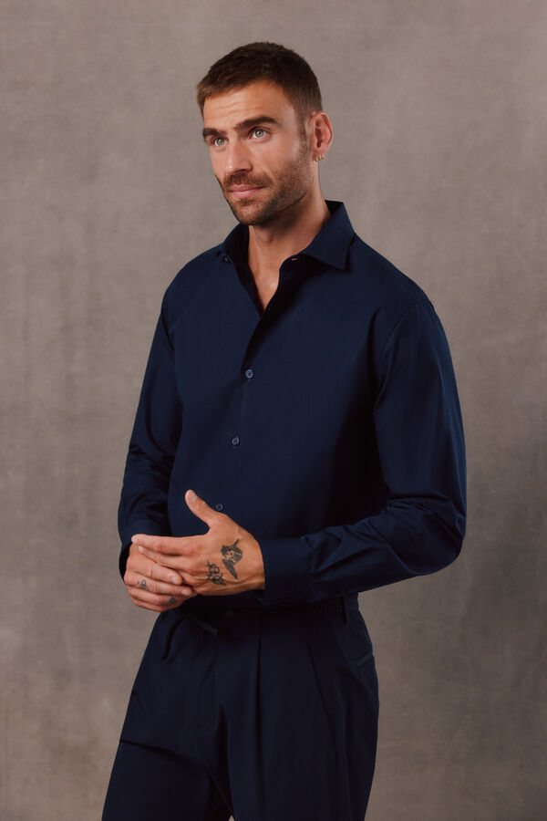 OOTO Camisa twill liso F&aacute;cil Plancha Azul