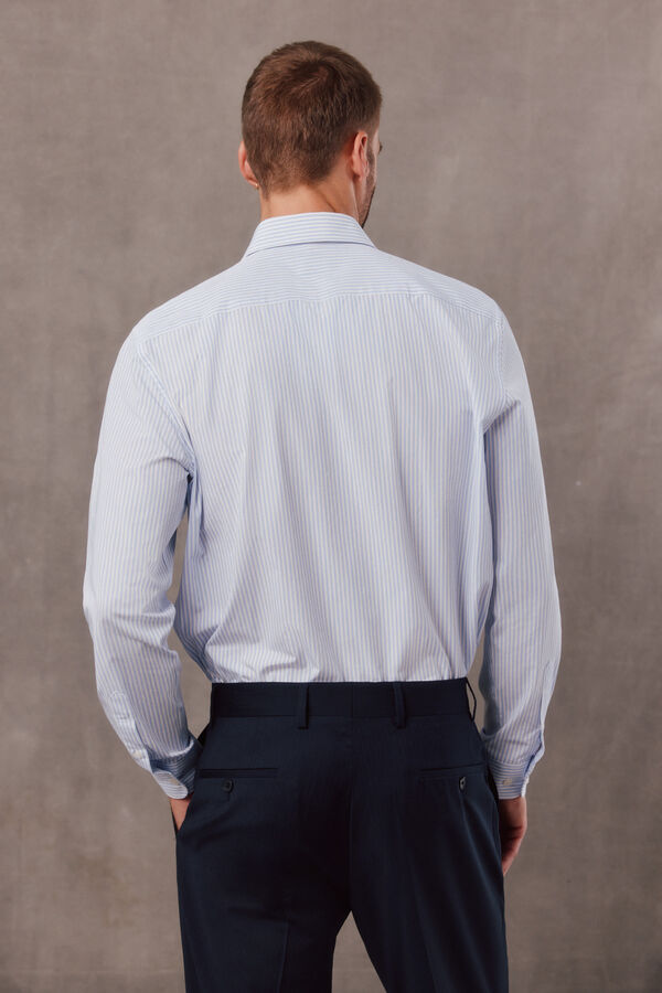 OOTO Camisa popel&iacute;n rayas F&aacute;cil Plancha Azul oscuro