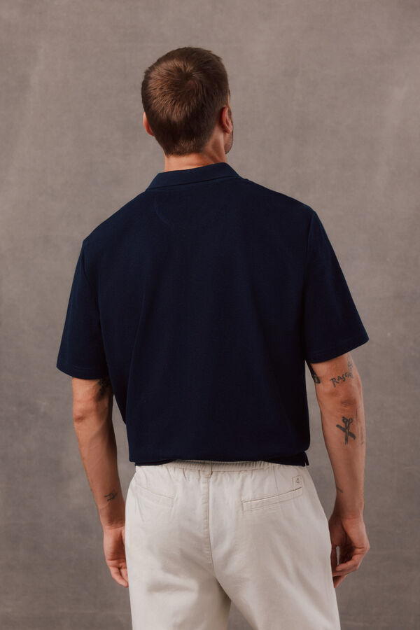 OOTO Polo textura cuello abierto Azul marino