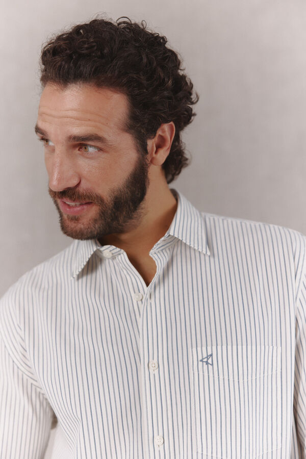 OOTO Camisa rayas popel&iacute;n manga larga Azul