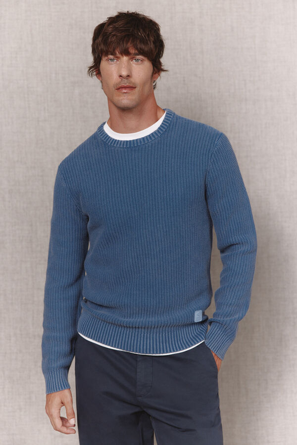 OOTO Jersey algod&oacute;n lavado punto perlado cuello redondo Azul