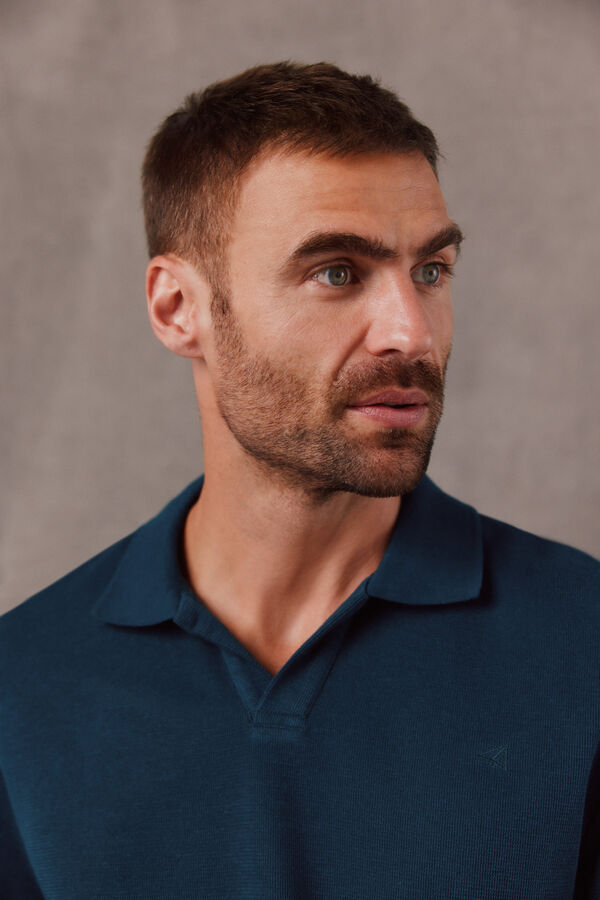 OOTO Polo textura cuello abierto Azul