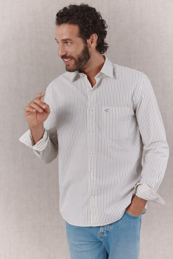 OOTO Camisa rayas popel&iacute;n manga larga Azul