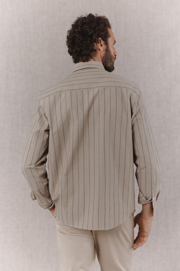 OOTO Camisa popel&iacute;n rayas manga larga Kaki