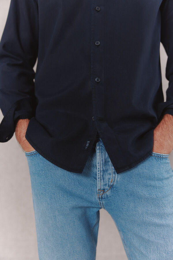 OOTO Camisa lisa fluida manga larga Azul marino