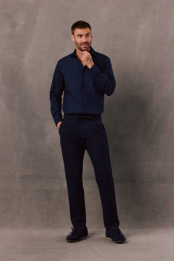 OOTO Camisa twill liso F&aacute;cil Plancha Azul