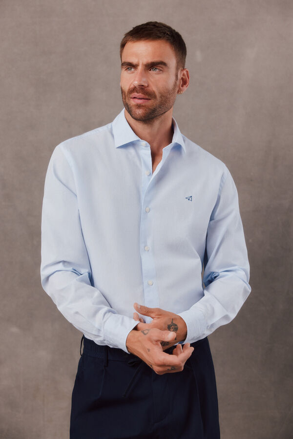 OOTO Camisa popel&iacute;n rayas manga larga Azul