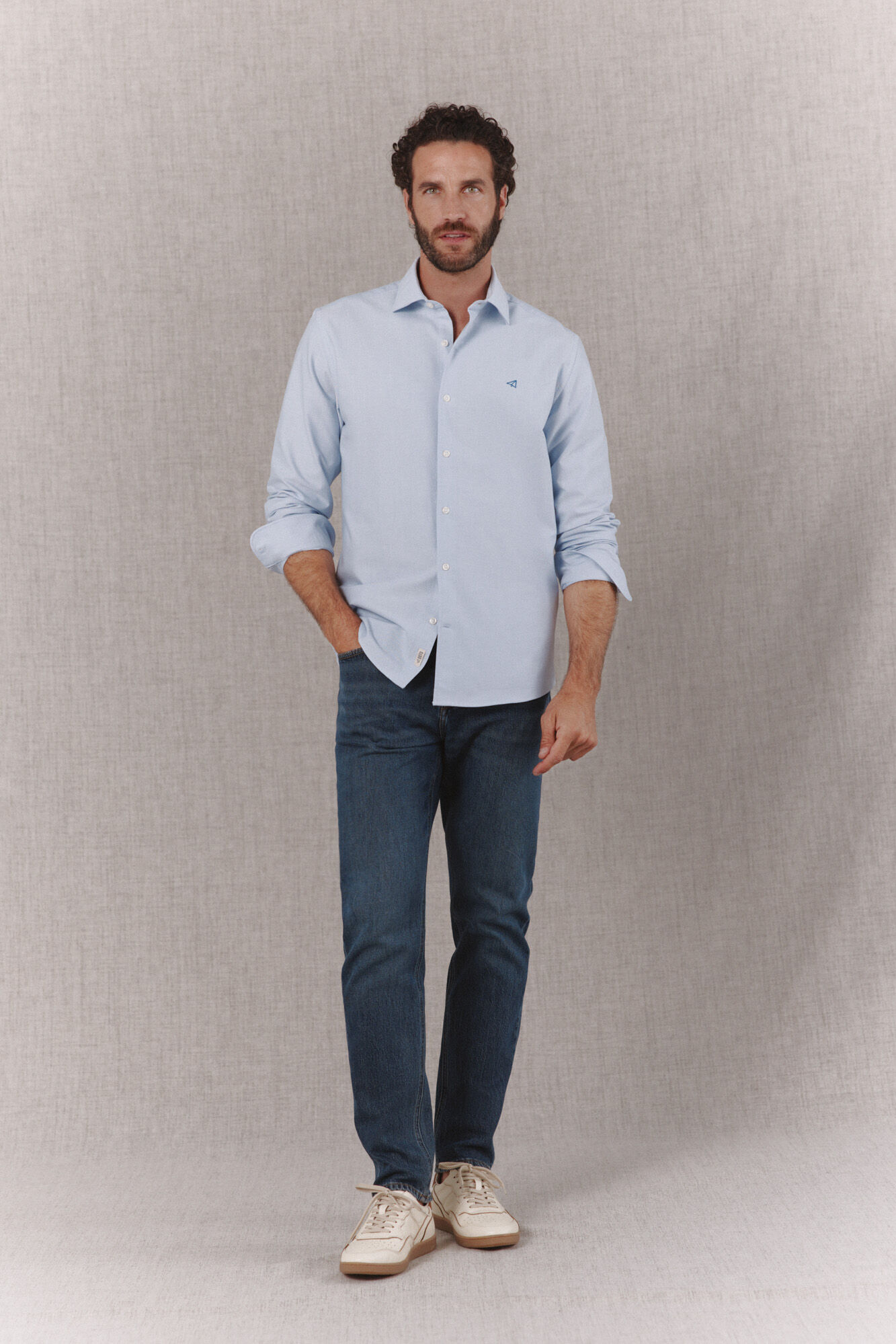 OOTO Camisa oxford lisa manga larga Azul