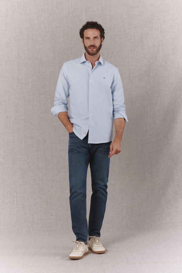OOTO Camisa oxford lisa manga larga Azul