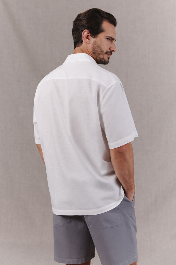 OOTO Camisa algod&oacute;n lino lisa manga corta Blanco