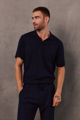 OOTO Polo punto manga corta liso refinado Azul marino