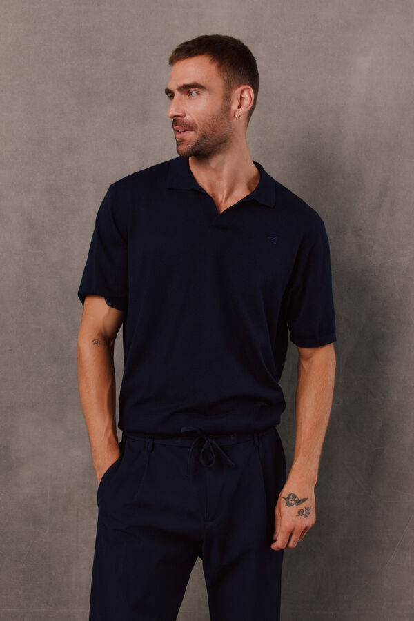 OOTO Polo punto manga corta liso refinado Azul marino