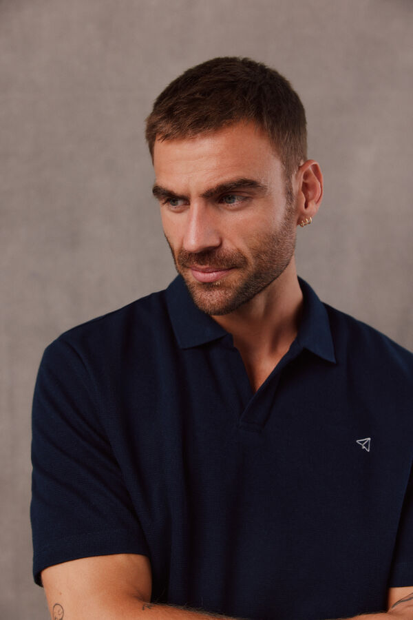 OOTO Polo textura cuello abierto Azul marino