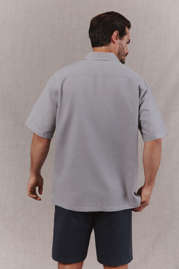 OOTO Camisa algod&oacute;n lino lisa manga corta Gris