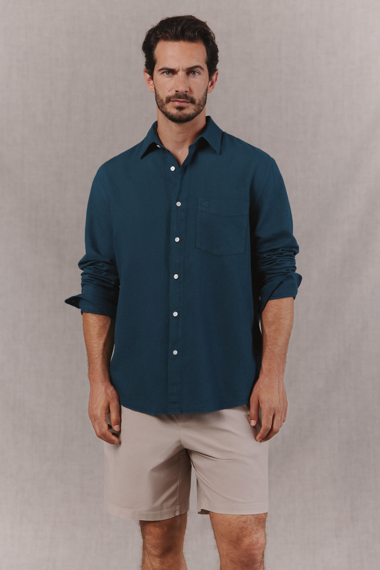OOTO Camisa algod&oacute;n lino lisa manga larga